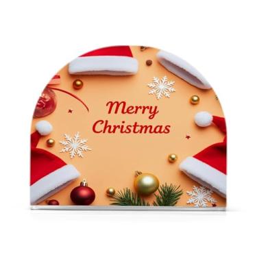 Imagem de Wassud Chapéus de Papai Noel de Natal Suporte de guardanapo de acrílico, dispensador de guardanapo de papel moderno em forma de U para mesa, cozinha, sala de jantar, bancada 1 peça (comporta 50-60