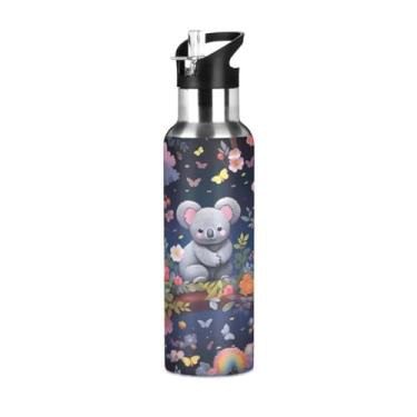 Imagem de Wassud Cute Koalas Garrafa de água esportiva de aço inoxidável com isolamento a vácuo de 600 ml com tampa de canudo à prova de vazamento, copo portátil para viagem na academia