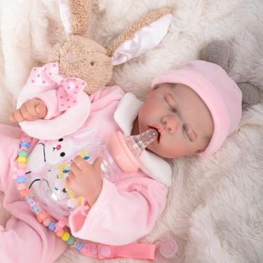 Imagem de Bebê Reborn Boneca Menina Coelho Rosa Corpo de Silicone 48cm Pode Dar Banho (Menina Coelho)