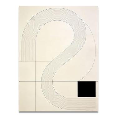 Imagem de LKXGRRSFG Linhas silenciosas Tela abstrata minimalista: Paleta neutra de formas geométricas para decoração de quarto minimalista 81,5 x 120 cm sem moldura