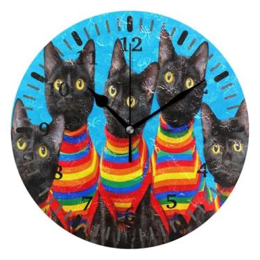 Imagem de CEBUGI Black Cats Relógio de parede operado a bateria relógios redondos silenciosos sem tique-taque relógios de parede para cozinha, banheiro, quarto, escritório, decoração 25,4 cm
