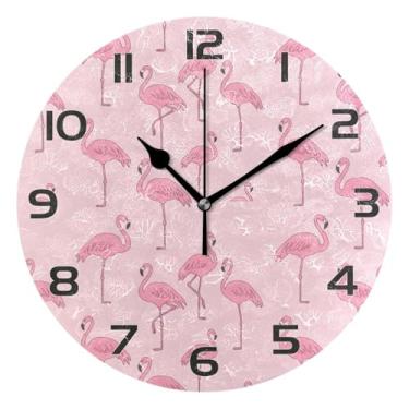 Imagem de YETTASBIN Relógio de parede flamingo, silencioso, sem tique-taque, operado por bateria, relógio redondo decorativo criativo para cozinha, sala de estar, banheiro, decoração de escritório em casa