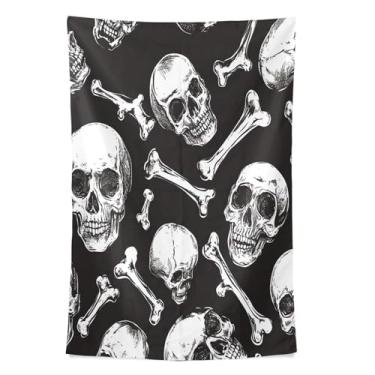 Imagem de STAYTOP Tapeçaria de parede de caveira e ossos para decoração de casa, decoração de dormitório, sala de estar, quarto, tapete de parede (60×40in)