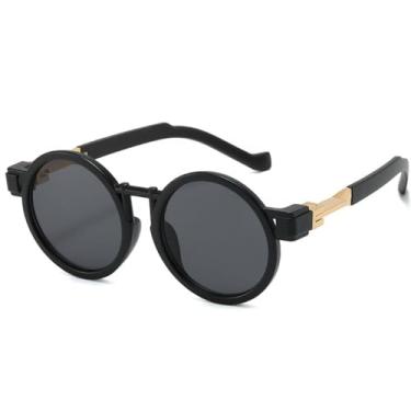Imagem de Óculos de Sol Redondos Estilo Punk Feminino UV400 Masculino com Lentes Gradientes Transparentes para Esportes ao Ar Livre, Corrida e Ciclismo, Preto e Cinza