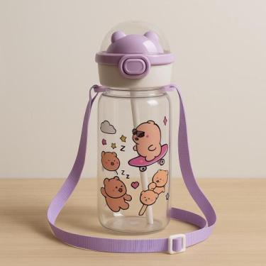 Imagem de Garrafa Infantil Flip Top com Canudo e Alça Regulável 730ml Capivara -