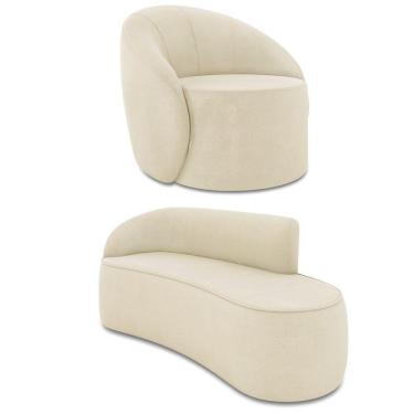 Imagem de Sofá 3 Lugares Orgânico 180cm Morgan E Poltrona Lua Suede Bege D03 - D'rossi