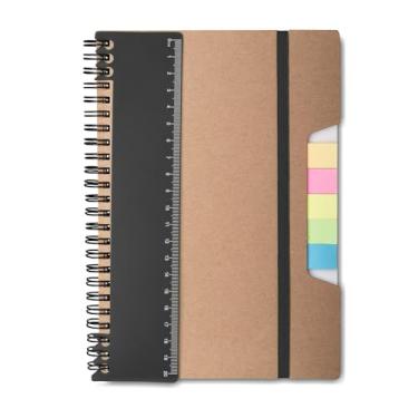 Imagem de Caderno Ecológico com Capa de Papel Kraft, 21x14cm, 70 Folhas Pautadas, Régua Destacável, Sticky Notes Coloridos, Bloco de Anotações, Elástico (1, Preto)