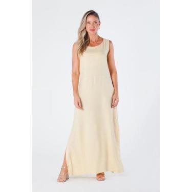 Imagem de Vestido Longo sem Mangas Decote Redondo e Fendas Laterais Viscolinho A