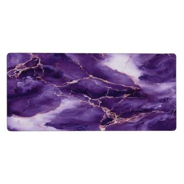 Imagem de Tapete de mouse com arte de mármore roxo grande à prova d'água para computador estendido tapete protetor de mesa antiderrapante base de borracha para escritório, computador, teclado, laptop e mesa de