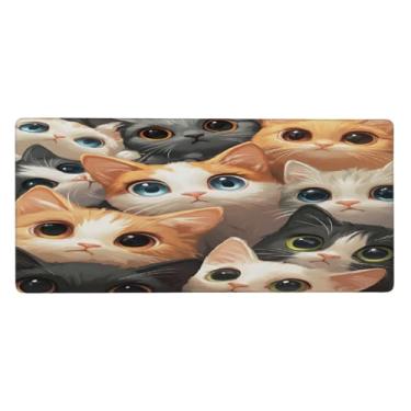 Imagem de Tapete de rato grande com desenho de gato fofo, impermeável, protetor de mesa estendido para computador, base de borracha antiderrapante para escritório, computador, teclado, laptop e mesa de casa