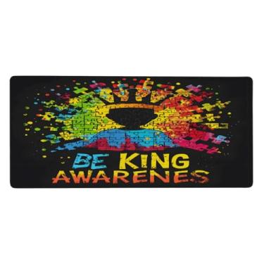 Imagem de Tapete de mouse colorido com design de autismo grande à prova d'água para computador protetor de mesa com base de borracha antiderrapante para escritório, computador, teclado, laptop e mesa de casa