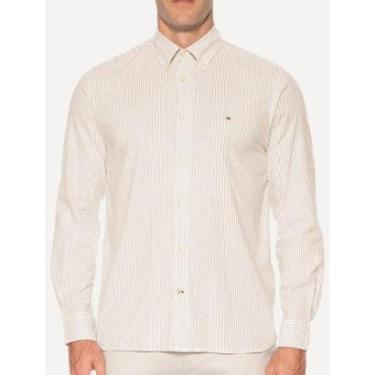 Imagem de Camisa Tommy Hilfiger Masculina Regular Oxford Striped Cáqui-Masculino