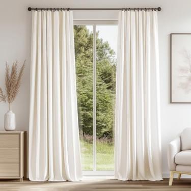 Imagem de Cortina personalizada de veludo preto com 2 painéis neutros marfim bege creme branco com aba traseira com bloqueio de sol para sala de estar, cortinas texturizadas famosas, janela de sacada, 152 x 236