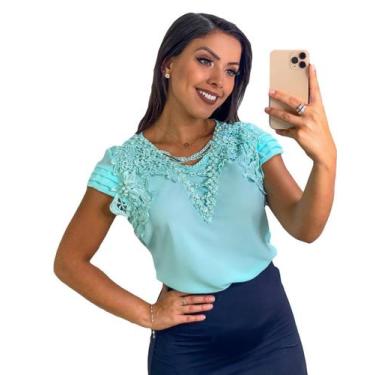 Imagem de Blusa Blusinha Manga Curta Feminina Moda Evangélica Renda - R.S MODAS,