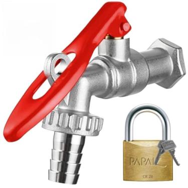 Imagem de Torneira de Metal Com Porta Cadeado Para Jardim Quintal Tanque 1/2" + Cadeado Pequeno 20mm Latão Maciço