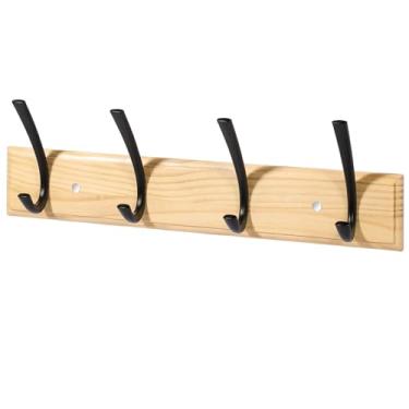 Imagem de L&lonpa 1 gancho montado na parede, gancho de madeira com 4 ganchos, para casacos, bolsas, chaves, chapéus, na entrada, banheiro, quarto