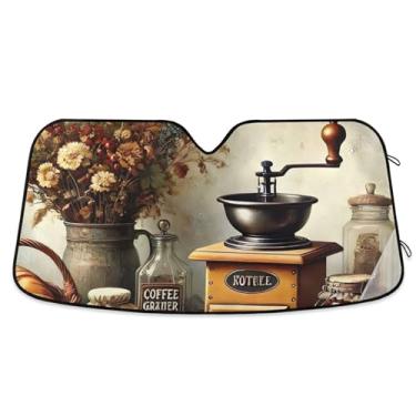 Imagem de Máquina de café vintage sombra de sol de cozinha para para-brisa de carro bonito personalizado caminhão dobrável sombra de carro para para-brisa dianteiro retrátil L, 144,8 cm x 80 cm