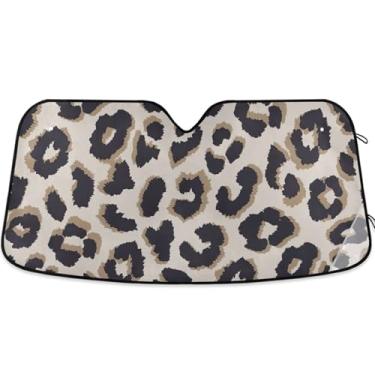 Imagem de Protetor solar automotivo de pele animal leopardo personalizado para para-brisa dobrável animal protetor solar retrátil M, 139,7 cm x 70,1 cm