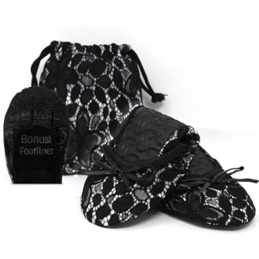 Imagem de Silky Toes Sapatilhas femininas de renda dobrável para casamento confortáveis sapatos elegantes para noivas, Renda preta, Medium