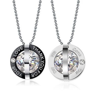 Imagem de Besttimes Colar de aço inoxidável com pingente moderno com corrente 2 pacotes para mulheres e homens