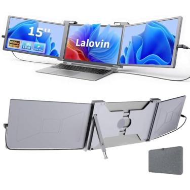 Imagem de Lalovin Extensor de tela de laptop de 15 polegadas, monitor portátil triplo IPS FHD 1080p para laptop de 15 a 17,3 polegadas, extensor de monitor Plug & Play com porta USB-C/HDMI para Mac/Windows
