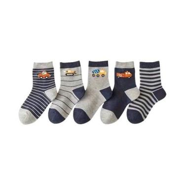 Imagem de Meias Infantis De Cano Médio Com Estampa Listrada De Desenho Animado, 