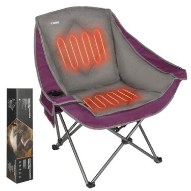 Imagem de Cadeiras de acampamento aquecidas, cadeira de gramado acolchoada grande com suporte de copo, larga e grossa, dobrável para pátio, portas traseiras e esportes, bateria não incluída, roxa