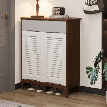 Imagem de Armário de sapato, armário de armazenamento de sapatos, armário de sapatos fechado com 4 prateleiras, suporte organizador de caixa de sapatos de 2 portas, com 2 gavetas, para sala de estar, entrada e