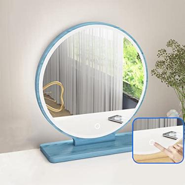 Imagem de TRGCJGH Espelho redondo de mesa, espelho de maquiagem para maquiagem, espelho de maquiagem para mesa, espelho circular iluminado com LED, espelho de mesa com 3 modos de iluminação reguláveis de cores