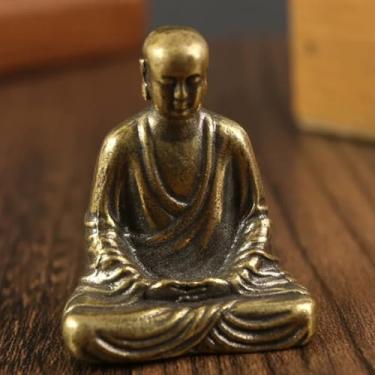 Imagem de FENNYYAR Mini estátuas de Buda decoração de casa de cobre, 4,3 cm 4,3 cm, estatuetas de escritório doméstico de mesa ornamento de artesanato