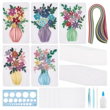 Imagem de WEBEEDY 20 conjuntos de kit de papel para quilling de flores, kit de cartões comemorativos para adultos, feito à mão, 3D, conjunto com instruções para iniciantes, Natal, Ano Novo, presente de