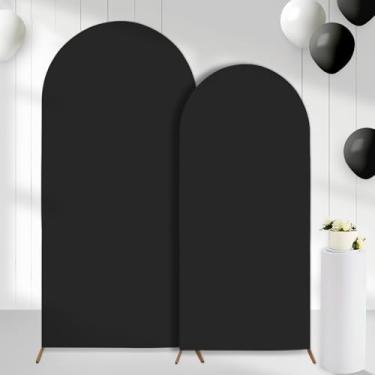 Imagem de CORNER LACE Conjunto de 2 capas de fundo de arco pretas (2,5 m, 1,8 m), 2 lados, elastano com elástico e parte superior redonda Chiara Arch para chá de bebê, casamento, festa de aniversário (somente