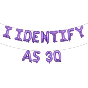 Imagem de Banner divertido de balões com glitter multicolorido, artigos de festa de aniversário, ideias e presentes para adultos de 21, 30, 40, 50, 60, 70, 80 anos (eu identifico como 30 roxo)
