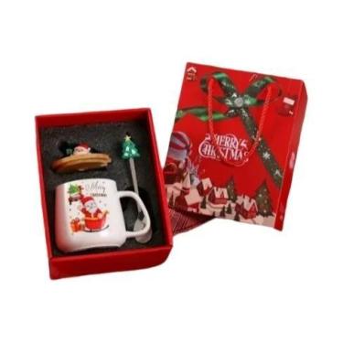 Imagem de Caneca De Cerâmica Com Design De Árvore Festiva Com Tampa E Colher Pre