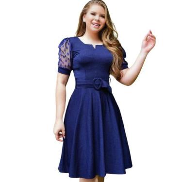 Imagem de Vestido Midi Cinto Moda Evangélica Roupas Femininas Godê Rodado Social