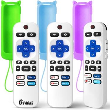 Imagem de (Pacote com 3) Controle remoto de substituição apenas para TV Roku com capa protetora de silicone macio (brilha no escuro), controle remoto universal para Smart TV TCL/Onn/Hisense/Sharp/Element