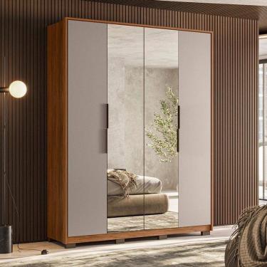 Imagem de Guarda Roupa Casal Attore Ambiente 4 Portas Nogueira Nude Prime TX com Espelho e Pés Demóbile - Demartêz