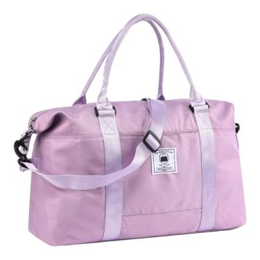 Imagem de Bolsa de viagem, bolsa esportiva à prova d'água para mulheres e homens, bolsa de ginástica esportiva com compartimento úmido, bolsa de bagagem noturna com manga de carrinho, Roxa, 32L