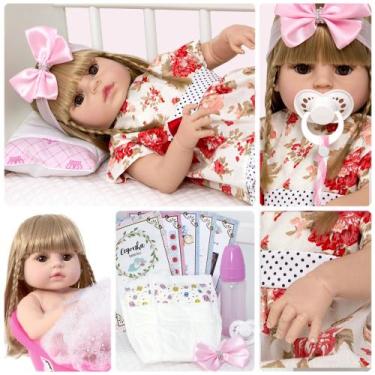Imagem de Bebê Tipo Reborn Menina Realista Pode Dar Banho + 13 Itens - Cegonha R