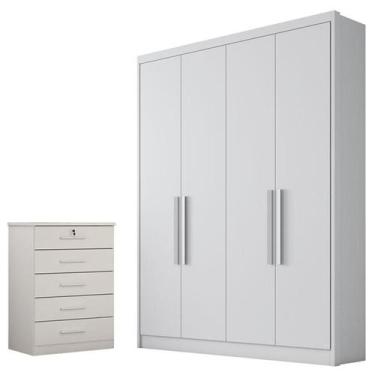 Imagem de Guarda Roupa Solteiro Sevilha e Gaveteiro Suiça com Chave Neve - Novo 