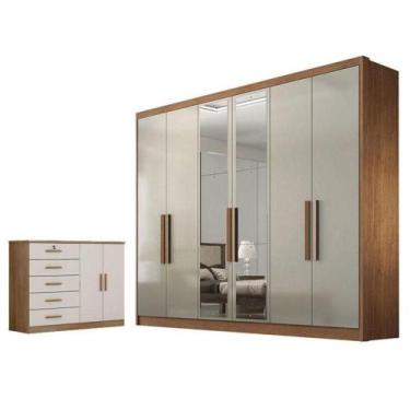 Imagem de Guarda Roupa Casal Linea Com Espelho E Cômoda Seul Cumaru 25 Fendi - N