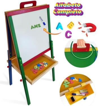 Imagem de Lousa magnética infantil com cavalete grande branca educativa letras p