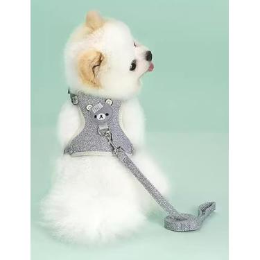 Imagem de Peitoral e coleira para cães e gatos, colete macio com corda, peitoral ajustável para passear, apenas para cães pequenos e gatos, tamanho G, cinza