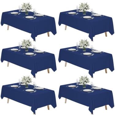 Imagem de Fixwal Pacote com 6 toalhas de mesa azul marinho para mesa retangular, 177 x 300 cm, tecido de poliéster retangular, capas de 1,8 a 2,4 m para festa, banquete, jantar, casamento, formatura