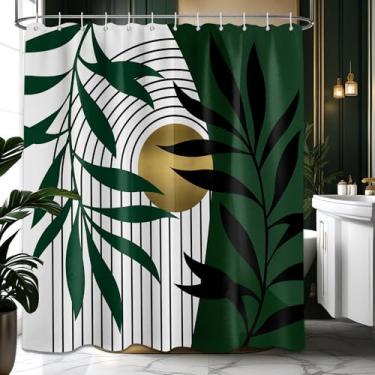 Imagem de DLTAY Cortina de chuveiro verde-oliva e dourada, conjunto de cortinas de chuveiro boho modernas de meados do século para decoração de banheiro, tecido impermeável com ganchos, 177,8 cm L x 243,8 cm C