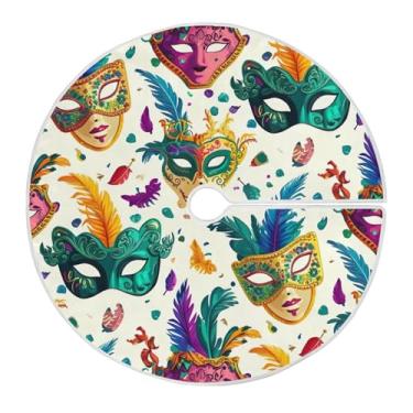 Imagem de ATTX Saia de árvore com padrão de máscaras de carnaval de 90 cm - decoração festiva para festas de ano novo e carnaval #33
