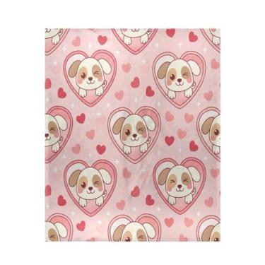 Imagem de Blueangle Cobertor de cachorro de desenho animado de dia dos namorados, super macio e quente, 127 x 152 cm, leve para todas as estações, cobertor aconchegante para cama, sofá, sofá, fácil de cuidar