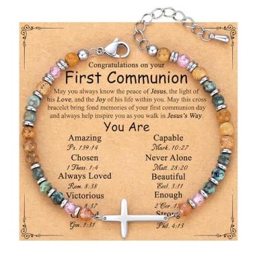 Imagem de TONY & SANDY Pulseira de cruz cristã para mulheres, presentes de Dia dos Namorados para ela, presentes de confirmação de batismo, Páscoa, presente exclusivo para amigas, filha, mãe, irmã em Cristo