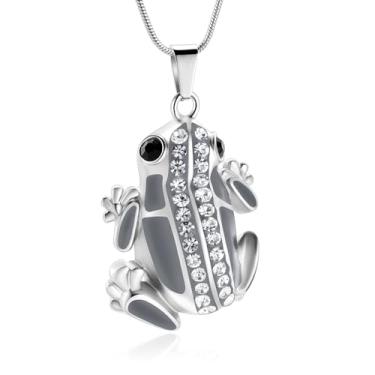 Imagem de mingkejw Colar de urna de sapo para cinzas, animais, joias de cremação, colares de memorial de aço inoxidável, joia de lembrança, pingente de suporte Ashe para cinzas humanas com kits de enchimento,