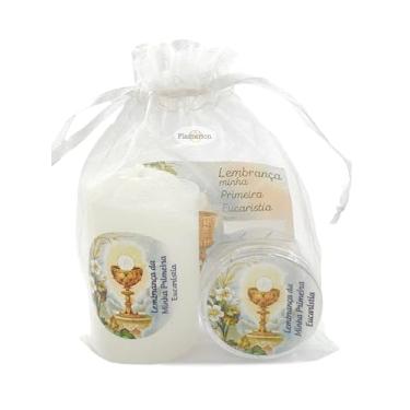 Imagem de 6 Kit Lembrancinha Primeira Eucaristia Vela Votiva Tercinho